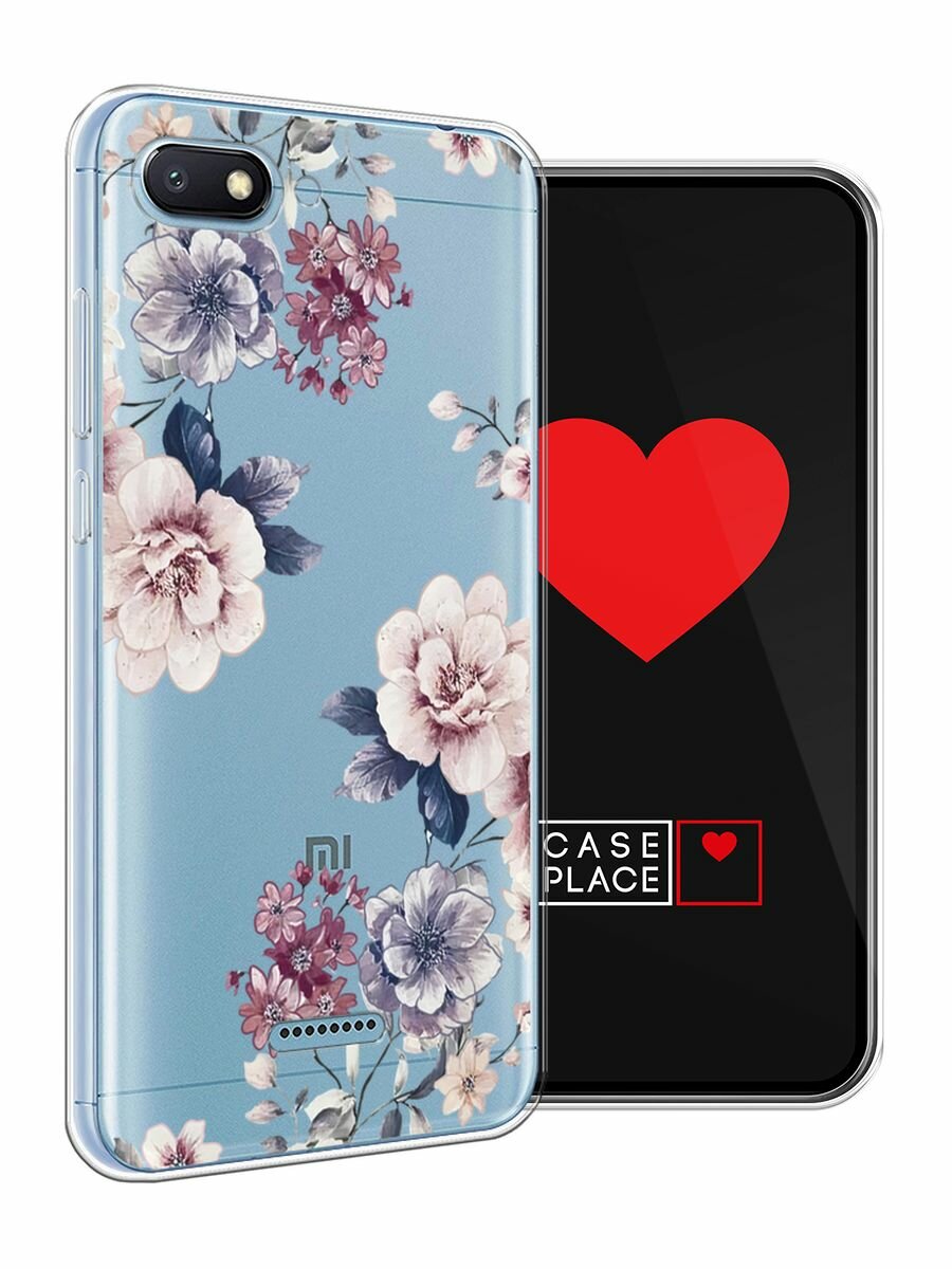 Чехол на Xiaomi Redmi 6A / Сяоми Редми 6А с принтом "Нежные винтажные цветы", прозрачный — фото 1