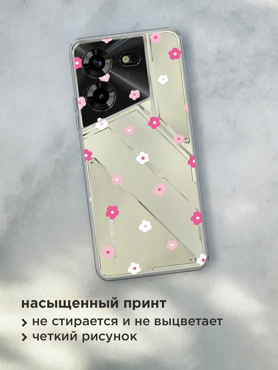 Чехол на Tecno Pova 5 / Техно Пова 5 с принтом "Весенние цветочки рисунок", прозрачный — фото 1