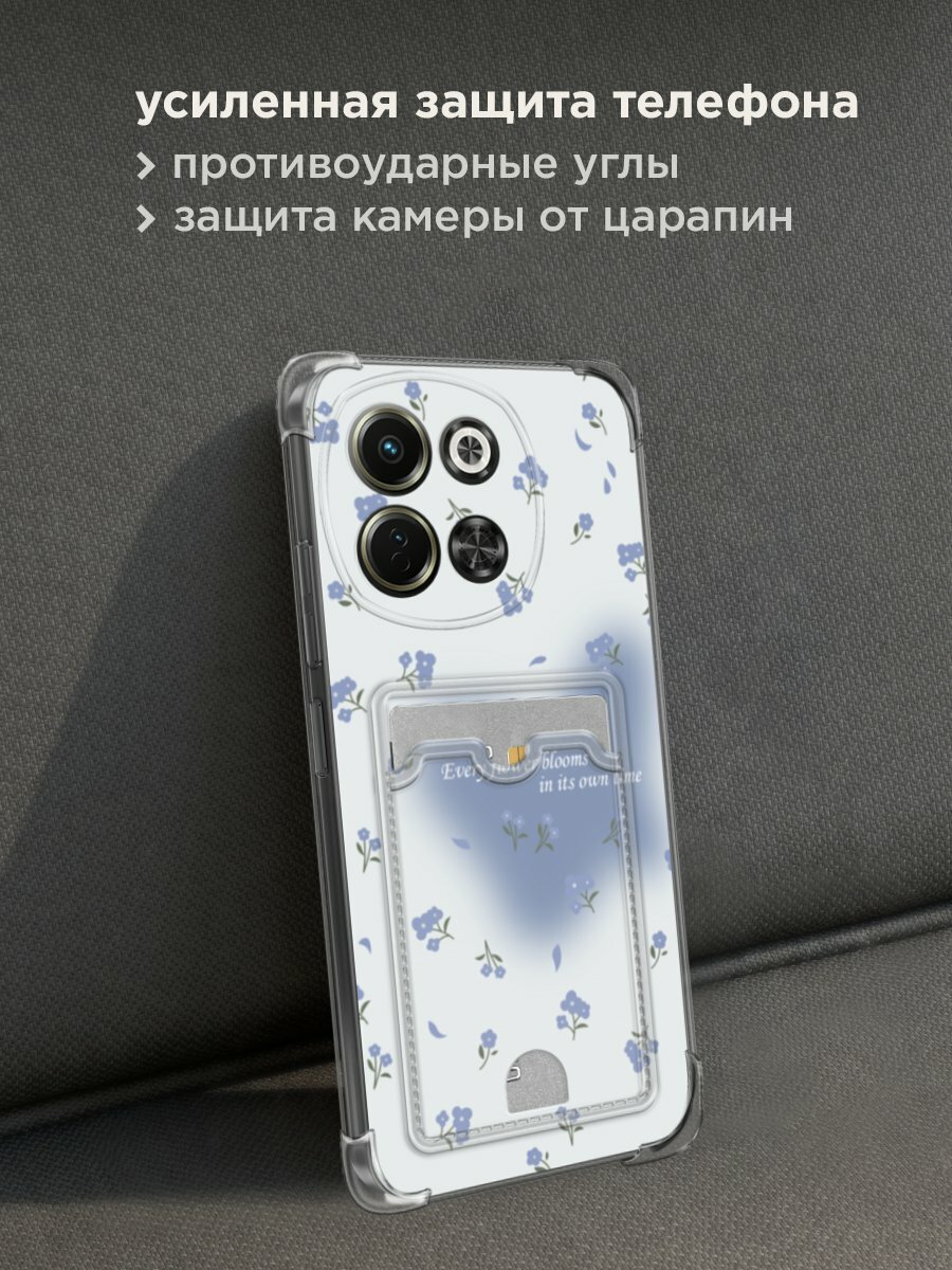 Чехол на Tecno Spark 30 5G (Текно Спарк 30 5G) с картой и принтом "Blooms in time blue" — фото 1