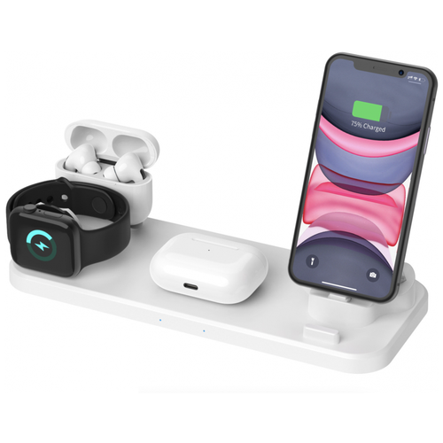 фото Док-станция для беспроводной зарядки (6 в 1) iphone, airpods, iwatch, micro usb, type-c, белая box69