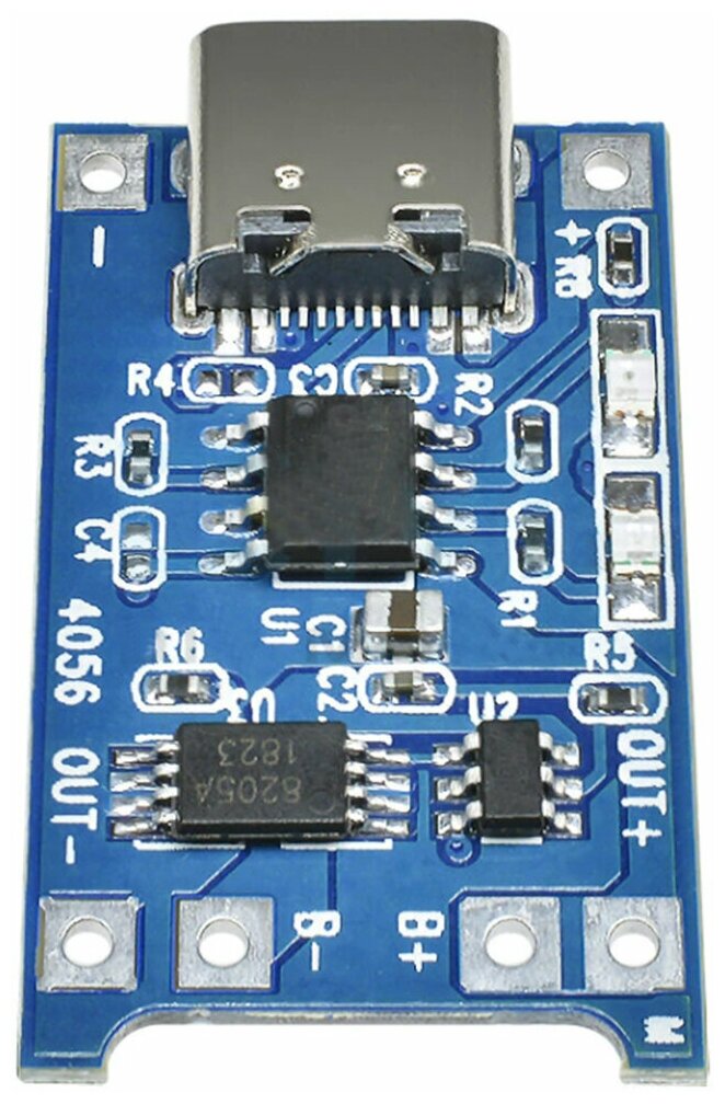 Модуль заряда Li-ion аккумуляторов TP4056, гнездо type-C 5В 1А 2 шт, Интеграционная Плата Контроллер зарядки Литиевых Батарей с защитой 5V 1A — фото 1