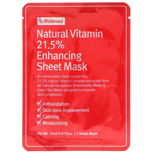 тканевая маска для лица by wishtrend natural vitamin 21 5% enhancing sheet mask 1 шт By Wishtrend Маска на тканевой основе пропитанная сывороткой с витамином С, 23 мл