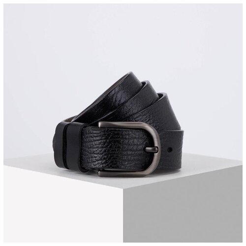 фото Ремень жен 06-01-03-01, 3,5*0,3*110 см, винт, пряжка темный металл, мятая кожа, черный 6488182 сима-ленд