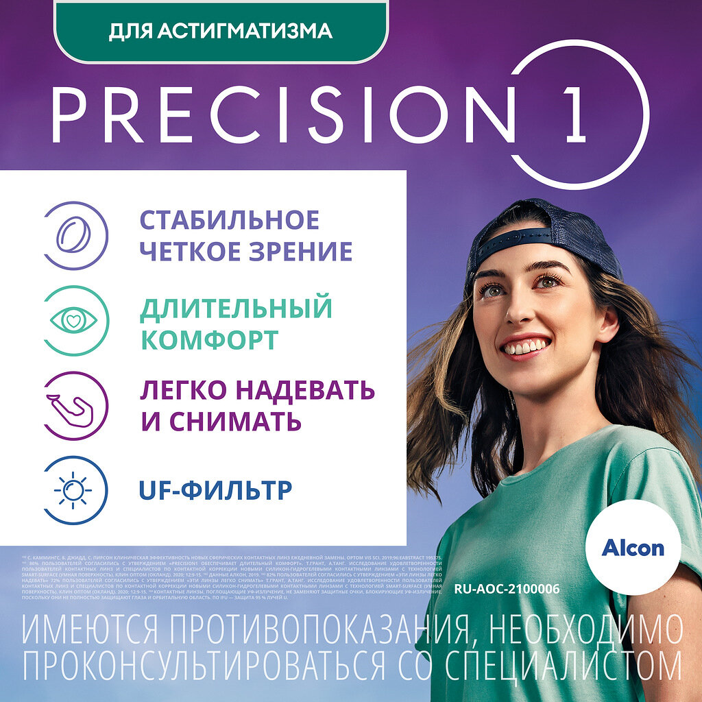 Контактные линзы Alcon Precision1 for Astigmatism, 30 шт., R 8,5, D -6,5, CYL: -1,25, AХ: 170 - фотография № 12