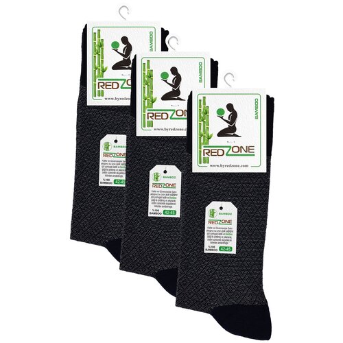 фото Носки redzone мужские, комплект носков - 3 пары, бамбук, темно-серые, рисунок - "ромб" черная резинка, р. 42-45