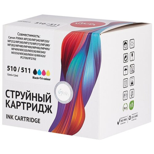 Струйный картридж Sakura 2970B010 (510 Black / 511 Color) для Canon, мультипак, 15/12 мл, 350/240 к. pg510 cl 511 dye ink refill kit tool pg 510 cl 511 pg 510 for canon pixma ip2700 mp240 mp250 mp252 mp260 mp270 mp280 mp480 mp490