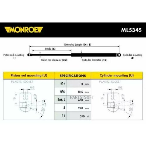 MONROE ML5345 Газовый упор 1шт газовый упор marshall арт mgs1214