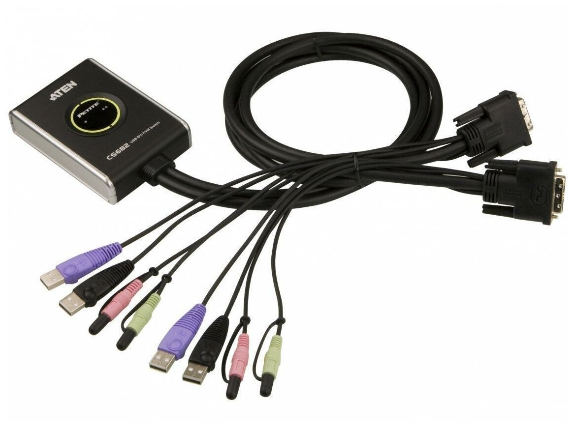 KVM переключатель ATEN CS682 / CS682-AT, 2-портовый USB, DVI, аудио кабельный KVM комму. ATEN CS682-AT