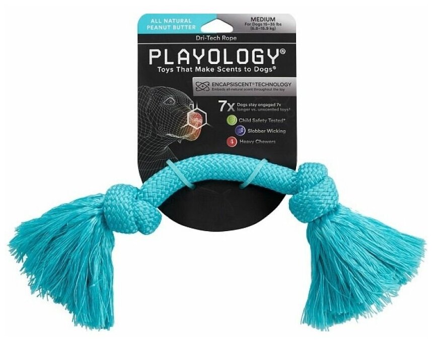 Игрушка Playology жевательный канат для собак DRI-TECH ROPE с ароматом арахиса, средний, голубой - фотография № 8