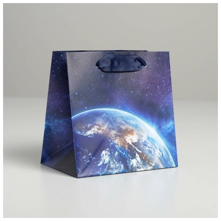 Дарите Счастье Пакет подарочный ламинированный квадратный, упаковка, «Космос», 14 х 14 х 9 см
