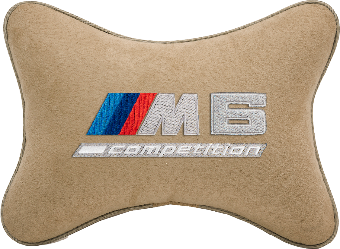 Подушка на подголовник алькантара Beige с логотипом автомобиля BMW M6 COMPETITION