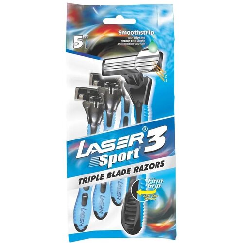 Одноразовая бритва с тремя лезвиями LASER серия Лазер Спорт 3 5 шт./упак.