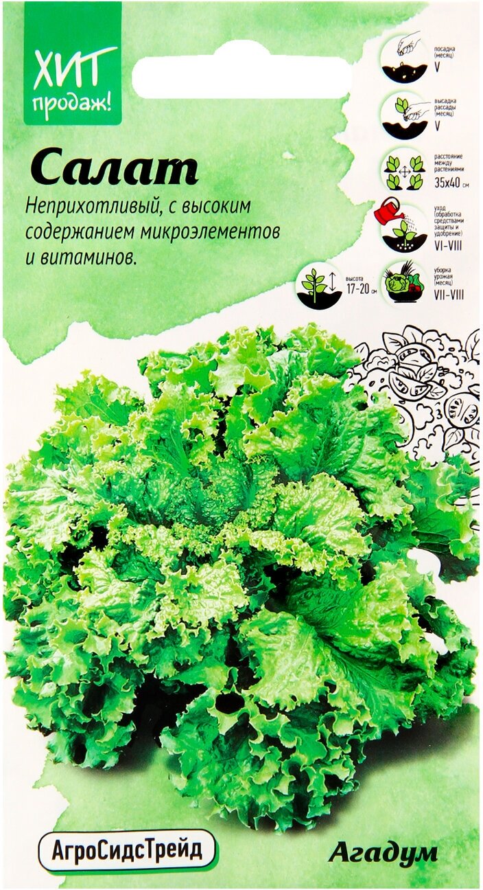 Салат Агадум 1г АСТ листовой, семена салата на посадку, зелень для выращивания, овощи для открытого грунта
