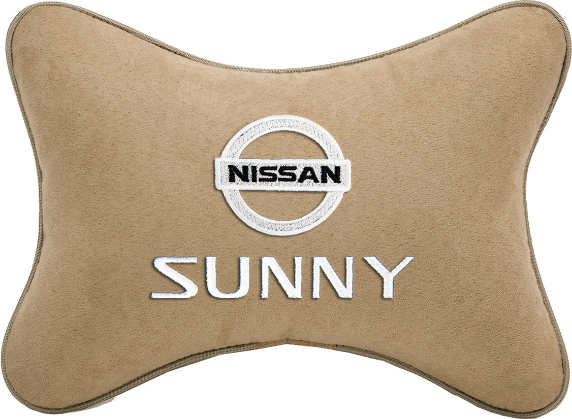 Подушка на подголовник алькантара Beige с логотипом автомобиля NISSAN Sunny