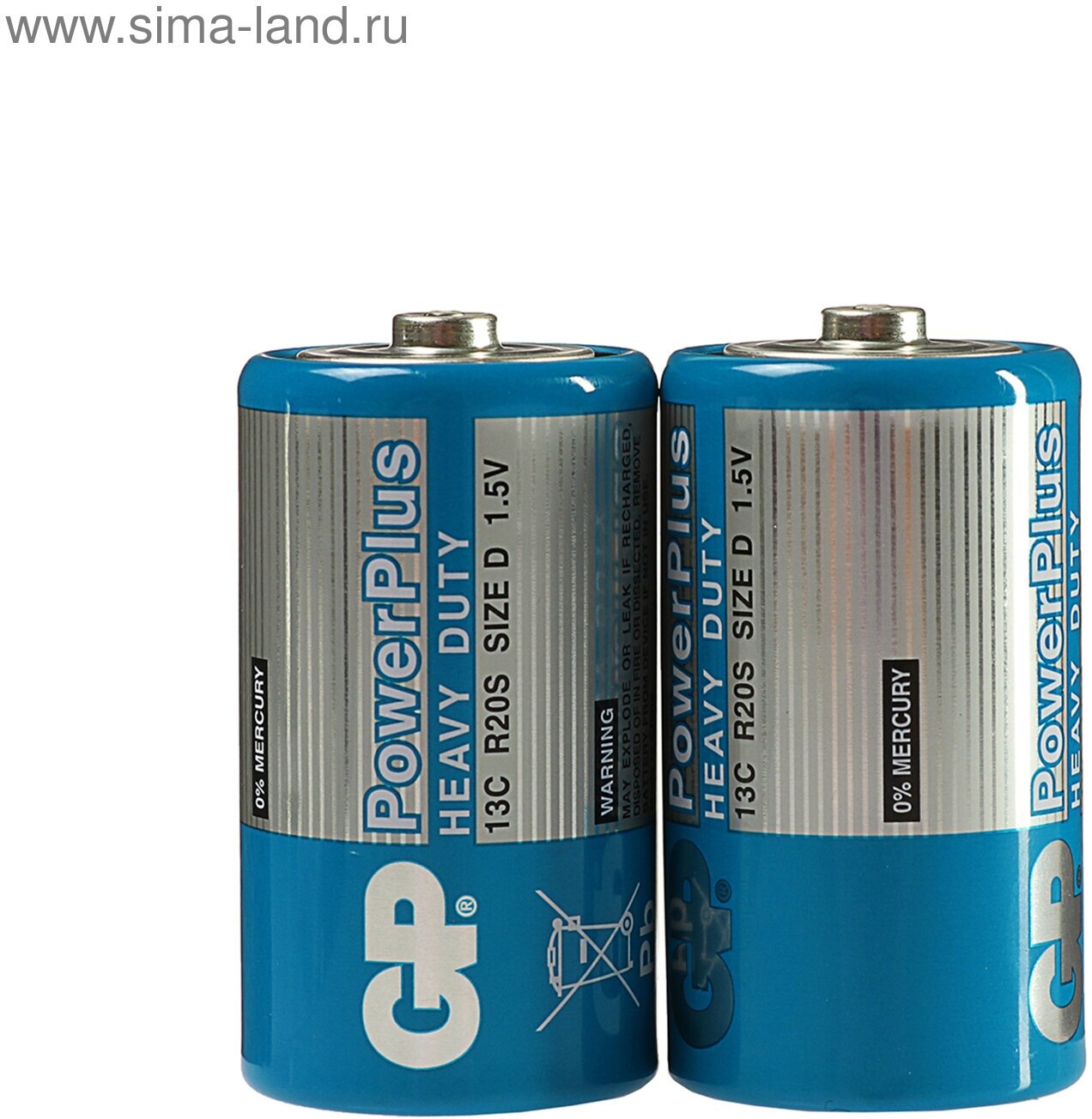 Батарейка солевая GP PowerPlus Heavy Duty, D, R20-2S, 1.5В, спайка, 2 шт.