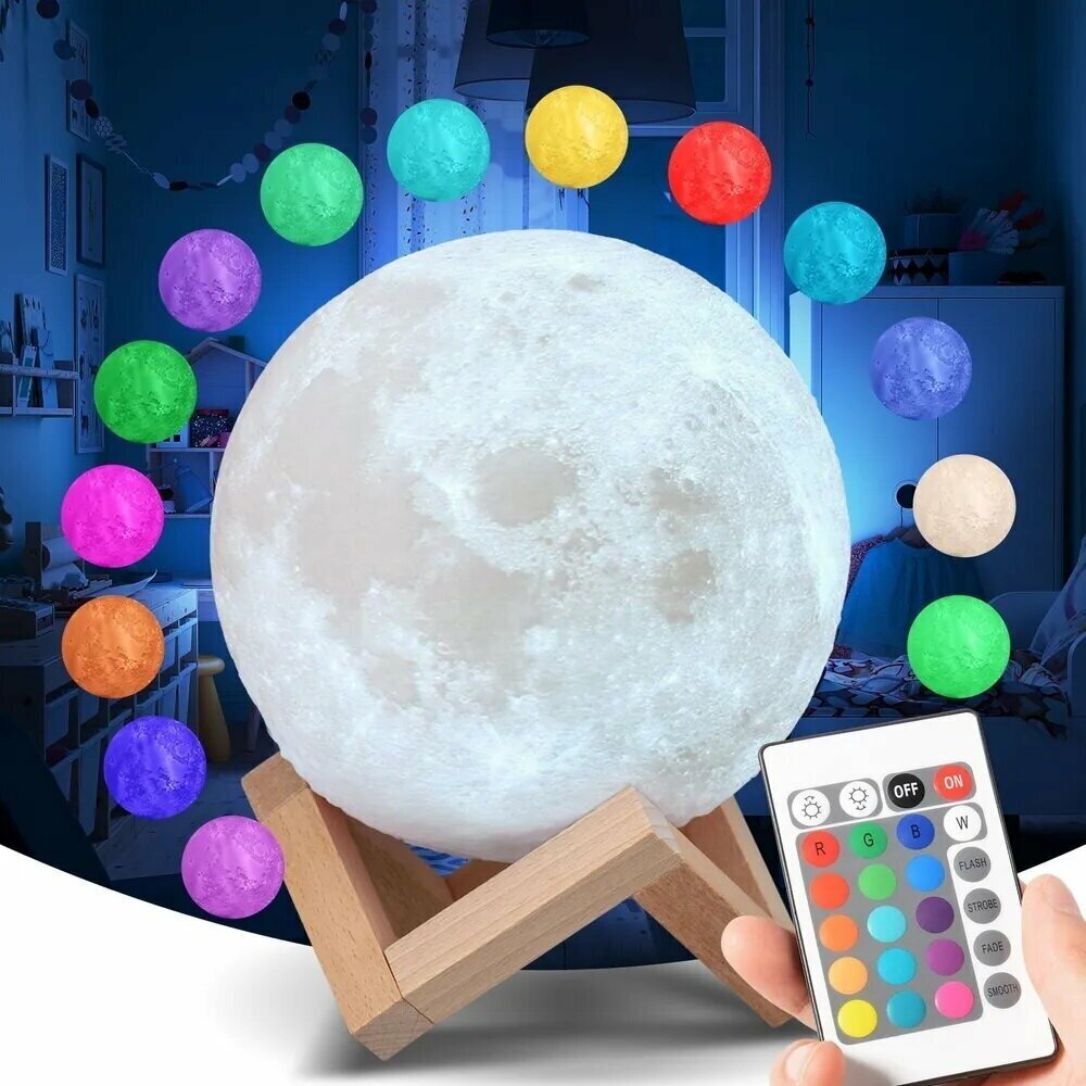 Светильник 3D Moon Lamp/светодиодный/с пультом/13 см /NCH-034-13/для детей и взрослых/белый - фотография № 2