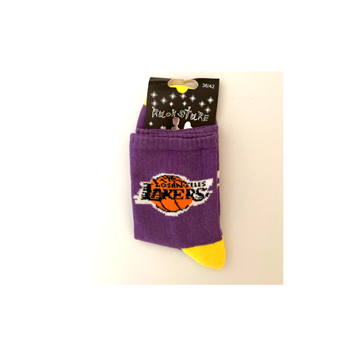 фото Фиолетовые носки с баскетбольным мячом и надписью losangeles lakers от rock store rockstore