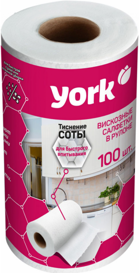 Салфетка вискозная York 100 шт. в рулоне (25х22,5) с тиснением соты для лучшей уборки