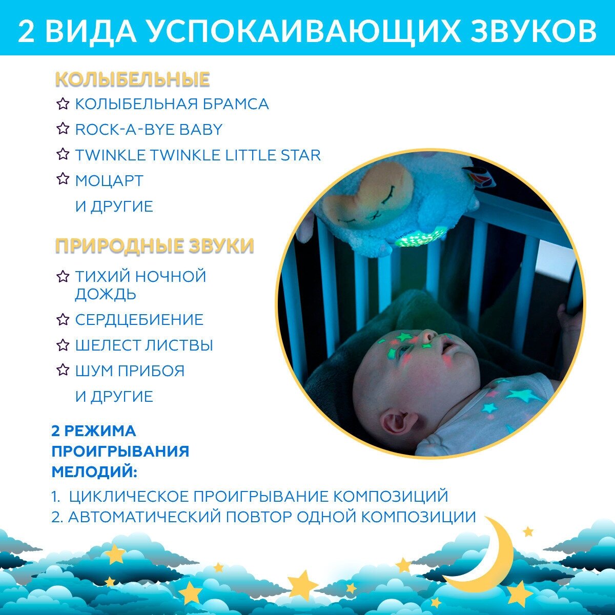 Ночник детский для сна, светильник настольный, белый шум для детей, Овечка на кроватку с датчиком плача - фотография № 7