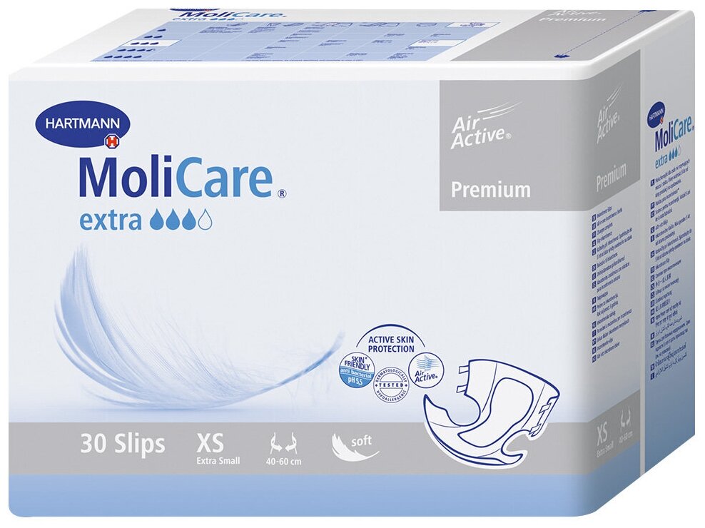 Подгузники для взрослых Hartmann MoliCare Premium Extra Soft 1692481, XS 40-60 см (30 шт.)