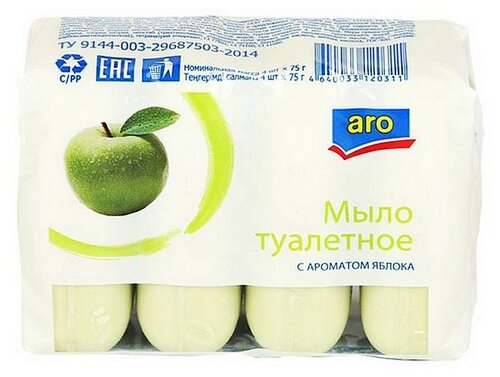 ARO Мыло кусковое с ароматом яблока, 4 шт., 75 г