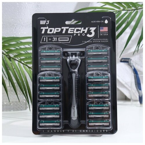 Toptech Мужская бритва TopTech PRO 3, 1 бритва + 31 сменная кассета (совместимы с Gillette mach3) бритва gillette mach3 с 5 сменными кассетами