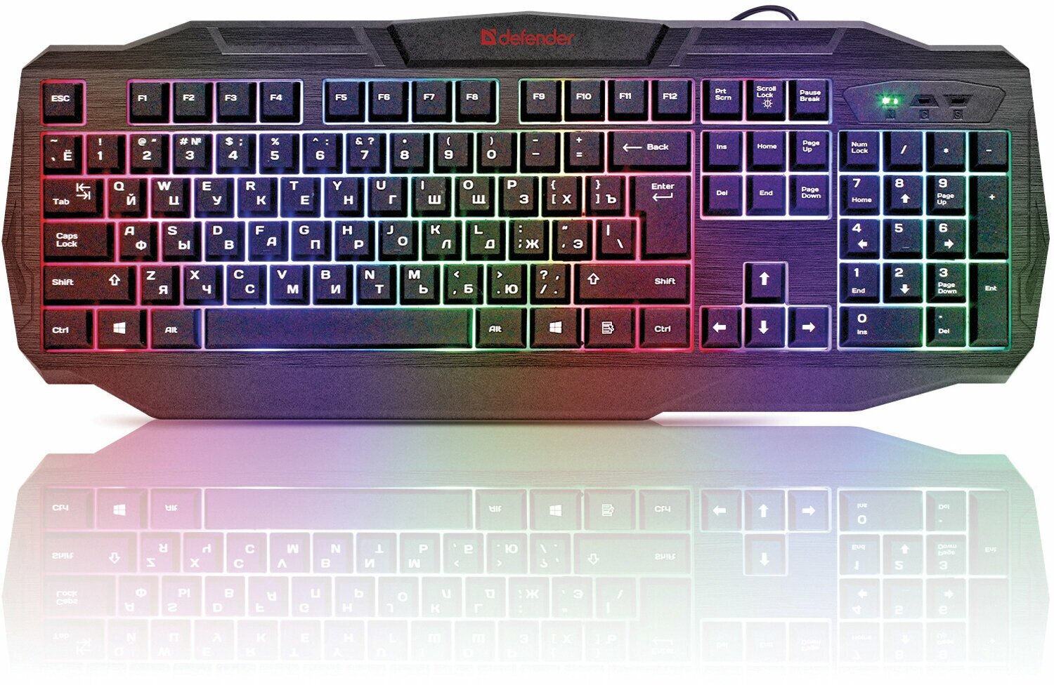 Клавиатура проводная DEFENDER Ultra HB-330L, USB, 104 клавиши, с подсветкой, черная, 45330 1 шт .
