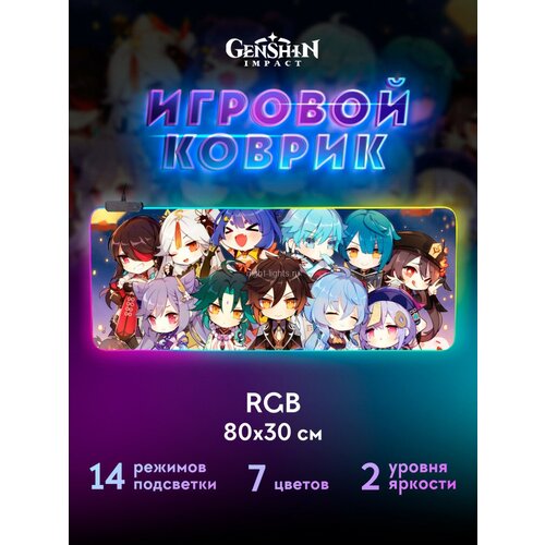 Коврик для мыши с подсветкой Чиби Геншин Импакт