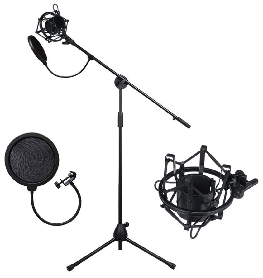 Напольная стойка для микрофона журавль Pro-31 с металлическим держателем паук и поп-фильтром