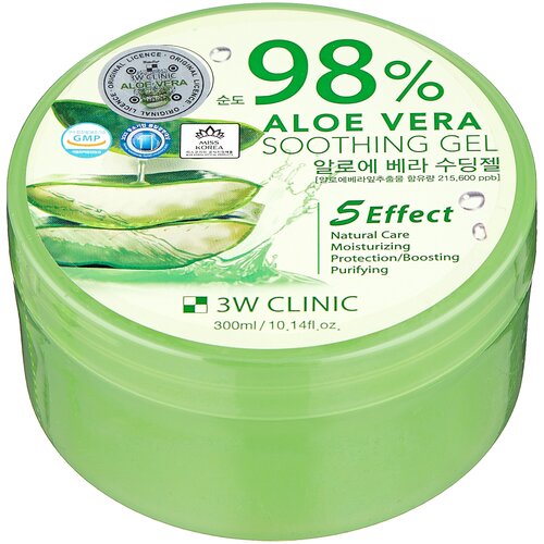 3W Clinic Гель для тела универсальный с 98% содержанием экстракта алоэ вера Aloe Vera Soothing Gel, 300 мл гель универсальный с алоэ вера foodaholic aloe vera soothing gel 100ml