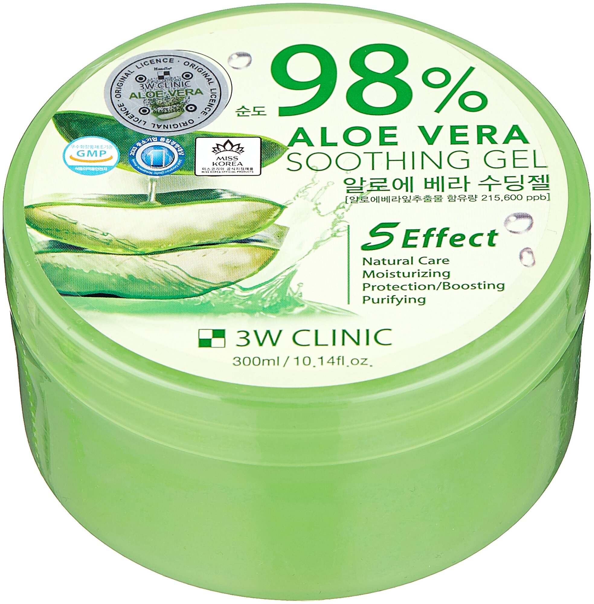 3W Clinic Гель для тела универсальный с 98% содержанием экстракта алоэ вера Aloe Vera Soothing Gel, 300 мл, 300 г