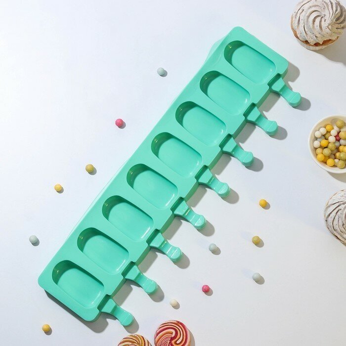 Форма для мороженого Доляна «Эскимо», силикон, 42×12 см, 8 ячеек (6,8×3,8 см), цвет микс