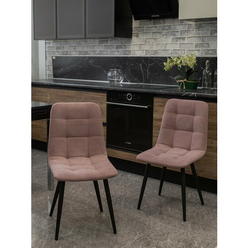 Тедди Мягкий Стул для кухни/ Стул для гостиной/ Стул из велюра пыльная роза с черными ножками /3шт