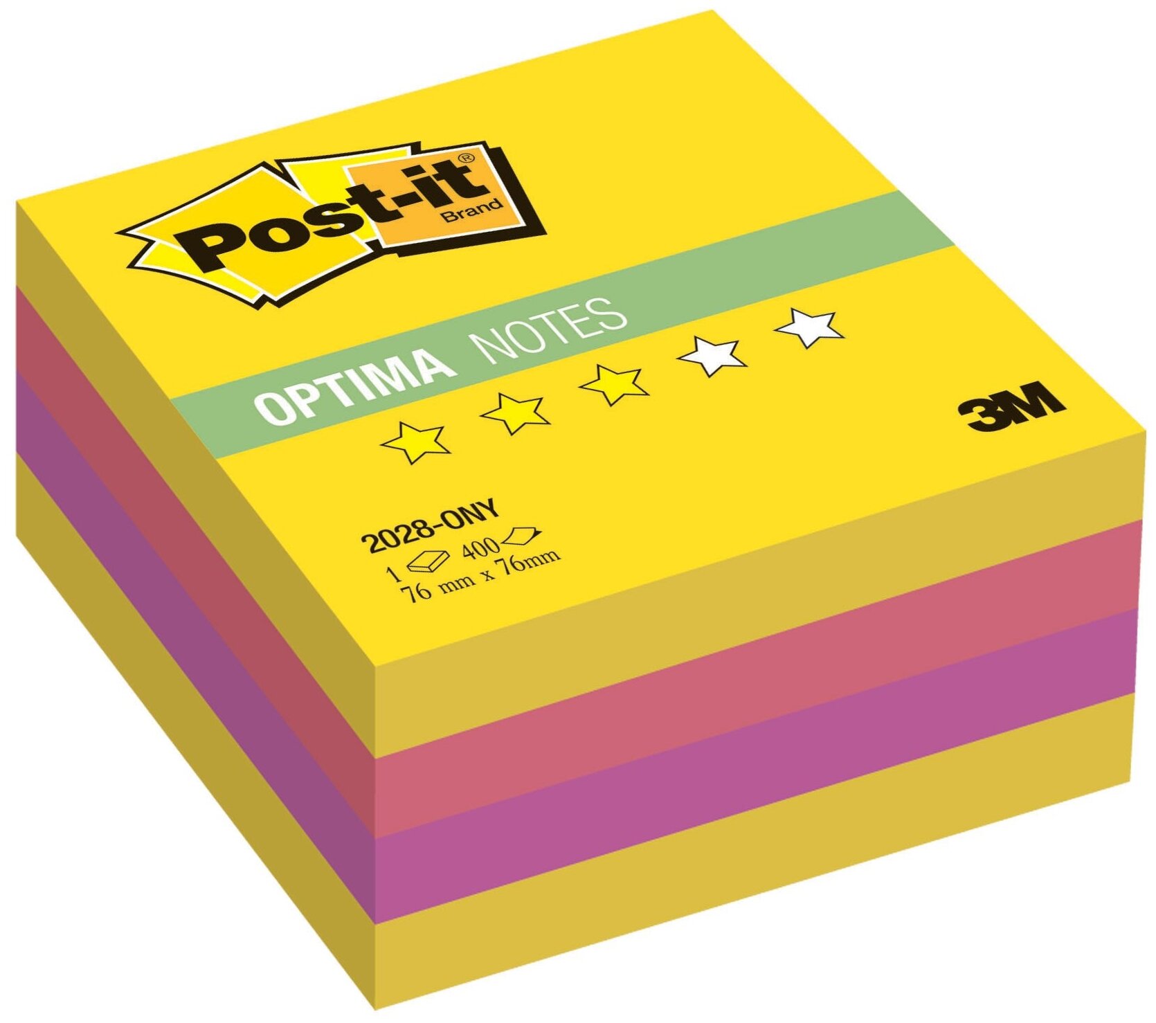 Стикеры (самоклеящийся блок) 3M Post-it Optima "Лето", 76x76мм, 3 цвета неон, 400 листов (2028-ONY)