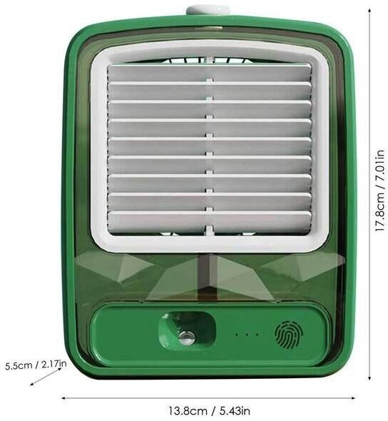 Портативный мини вентилятор / увлажнитель / кондиционер c подсветкой /Зеленый - фотография № 3