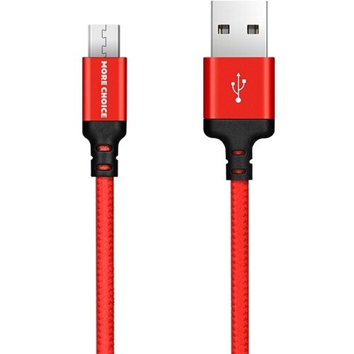 Дата-кабель USB 2.1A для micro USB More choice K12m нейлон 1м Black Red