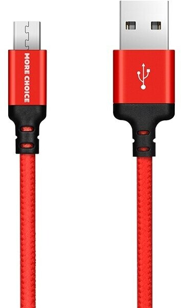 Дата-кабель USB 2.1A для micro USB More choice K12m нейлон 1м Black Red