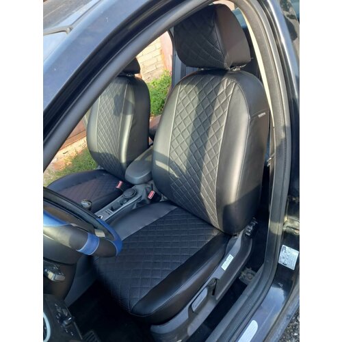 Автомобильные чехлы на форд фокус 2 с 2005-2011/ авточехлы на сидения Ford Focus 2 из экокожи Черный Ромб чехлы на Форд