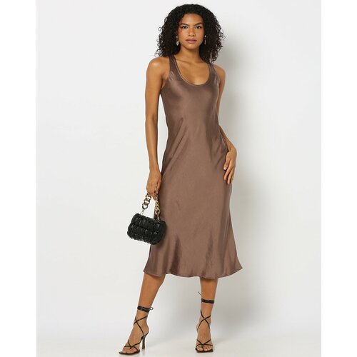 фото Платье gap, полуприлегающее, миди, открытая спина, размер l, коричневый