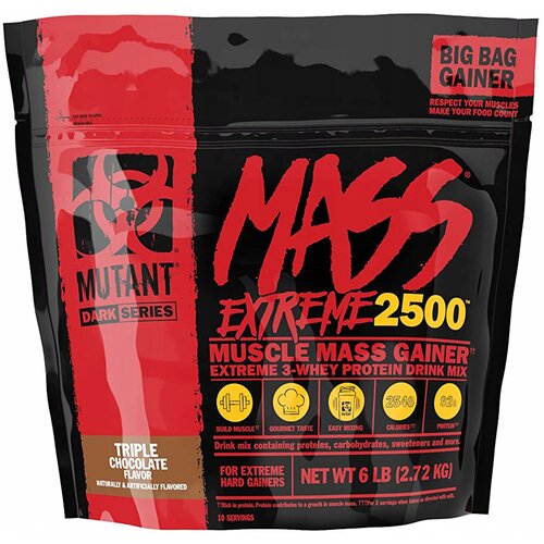 Гейнер для набора массы Mutant Mass Extreme 2500 - Тройной шоколад - 2,72кг mutant mass 6 lb тройной шоколад