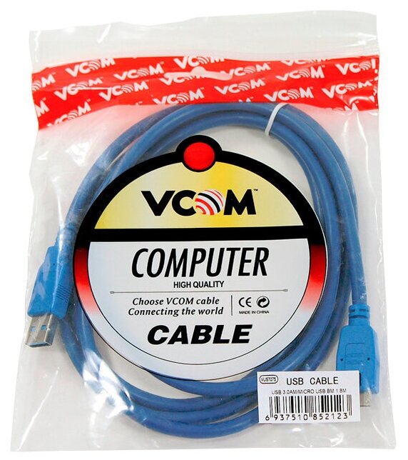 Кабель USB 3.0 AM-microBM 1.8м 9pin VCOM Telecom VUS7075-1.8M - фото №2