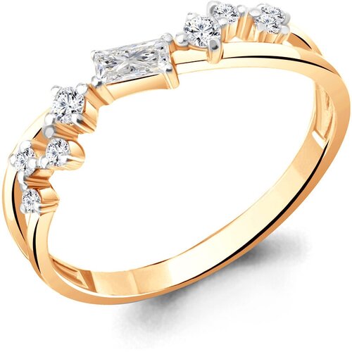 фото Кольцо из золочёного серебра aquamarine а67303а-п с фианитом, размер 15,5 diamant-online