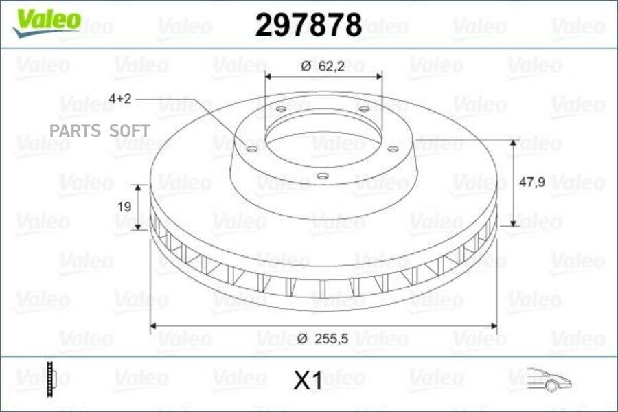 VALEO 297 878 Диск тормозной HYUNDAI GETZ 1.1-1.6 02- с АБС передний