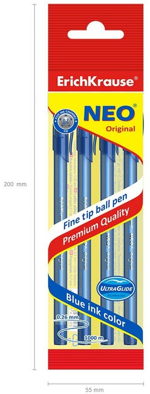 Ручка Erich Krause Neo Original шариковая синяя 0.7мм 4шт ErichKrause - фото №8