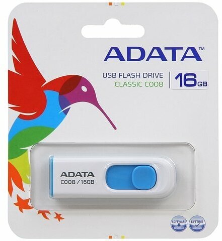 Накопитель USB flash ADATA Накопитель USB flash 16ГБ ADATA Classic C008 AC008-16G-RWE, бело-голубой (USB2.0)
