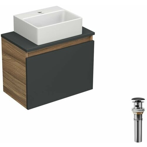 Комплект для ванной, 3 предмета (Тумба подвесная под раковину Bau Blackwood 50, графит + раковина BAU 33х28, выпуск)