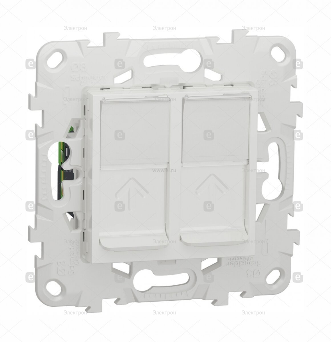 Unica New NU542018 Розетка компьютерная (2xRJ45, cat.5e, UTP, под рамку, скрытая установка, белая) Schneider Electric - фото №6