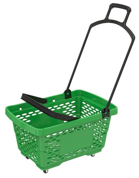 Корзина-тележка на 4 колесах пластиковая, 28 л, с 2 пластиковыми ручками, цвет зелёный