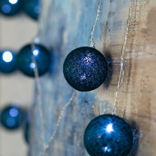 Гирлянда «Нить» 5 м с насадками «Клубки изумрудно-синие», IP20, прозрачная нить, 20 LED, свечение белое, 220 В