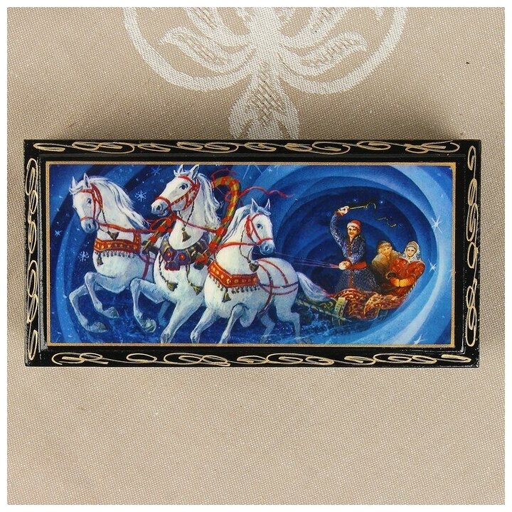 Шкатулка - купюрница «Тройка», 8,5×17 см, лаковая миниатюра 2431087